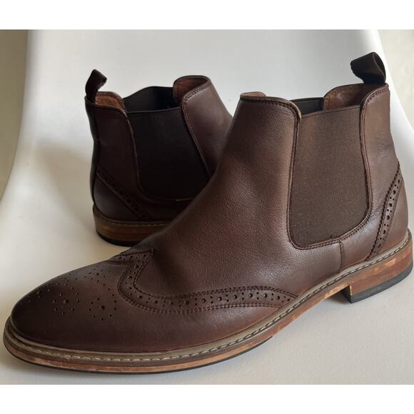 Mens Florsheim Streets WT Chelsea Boots Size 10 Brown Leather Wingtip Brogue EUC main image 4